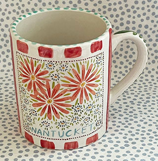 Nantucket * 12 oz Mug * Shasta Daisies With Red Stripes