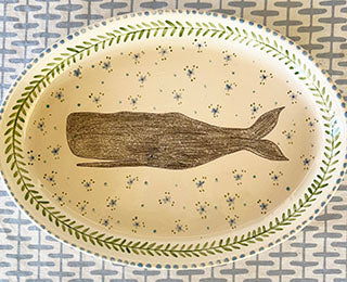One Of A Kind * 8 Inch oval Platter * Happy Whale