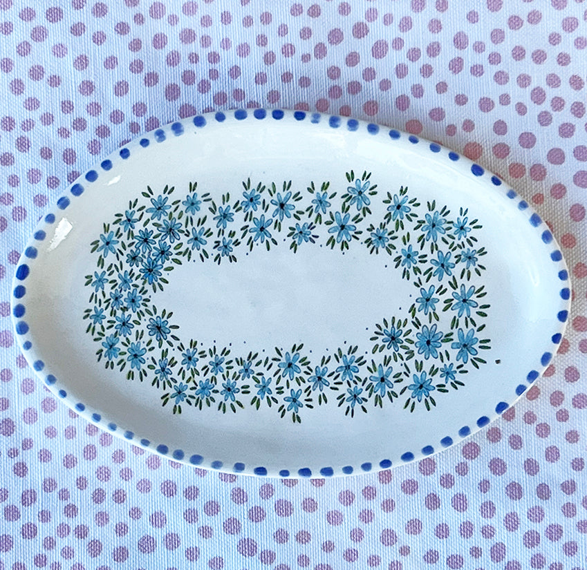 Pottery * Oval Dish * Blue Wreath