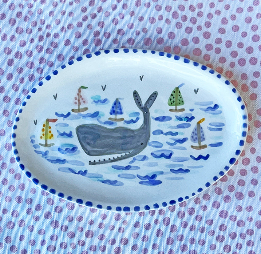 Pottery * Oval Dish * Whale and boats