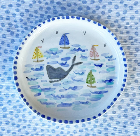 Pottery * Round Dish * Whale and Boats